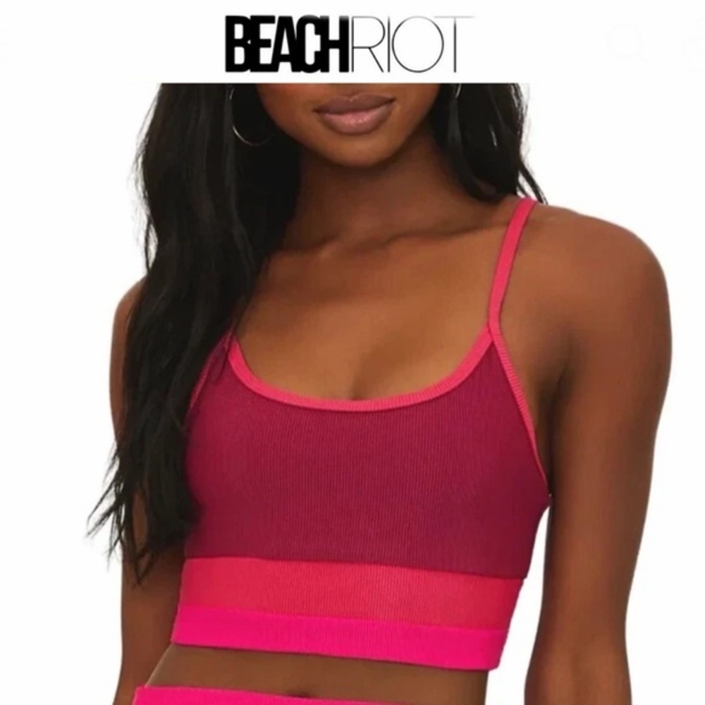 Beach Riot Eva Bikini Top Women's Pink Ribbed In Sorbet Red Sz M NWT $98